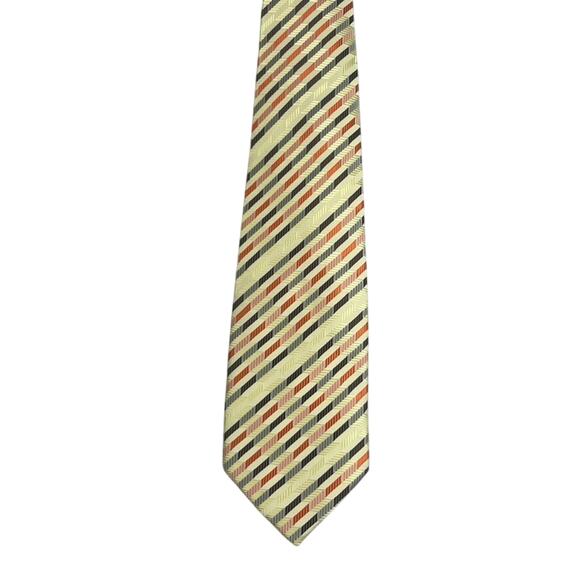 Giorgio Armani Silk Neck Tie Tan Orange Beige Diagonals Hand Made In Italy - Picture 2 of 15